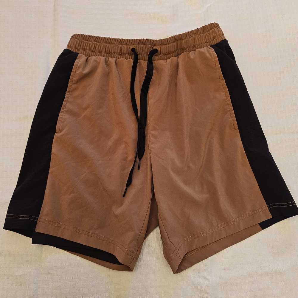 Aeropostale Swim Trunks Size Small Brown Black Drawstring Lined Shorts